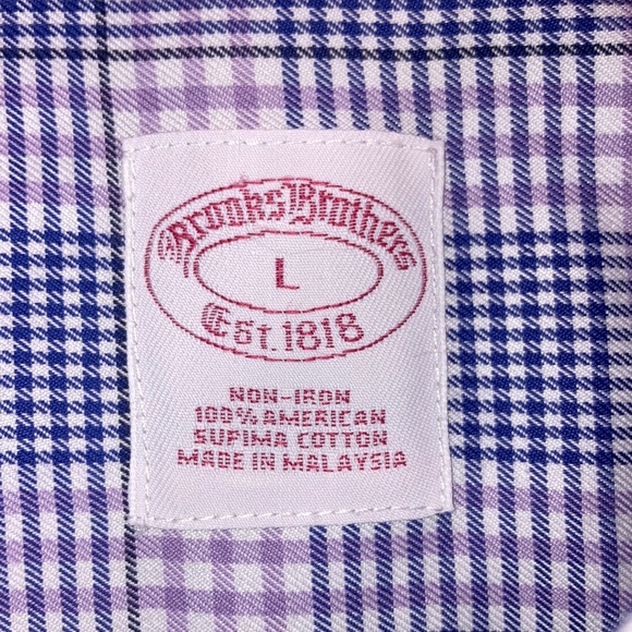Men's Pre Owned Brooks Brother Blue & Purple Plaid Shirt Large - Picture 2 of 9
